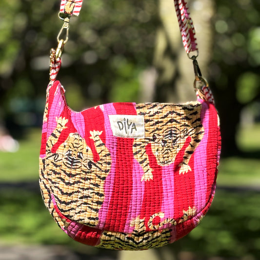 Pink - Red Tiger Padded Cotton Crossbody Bag