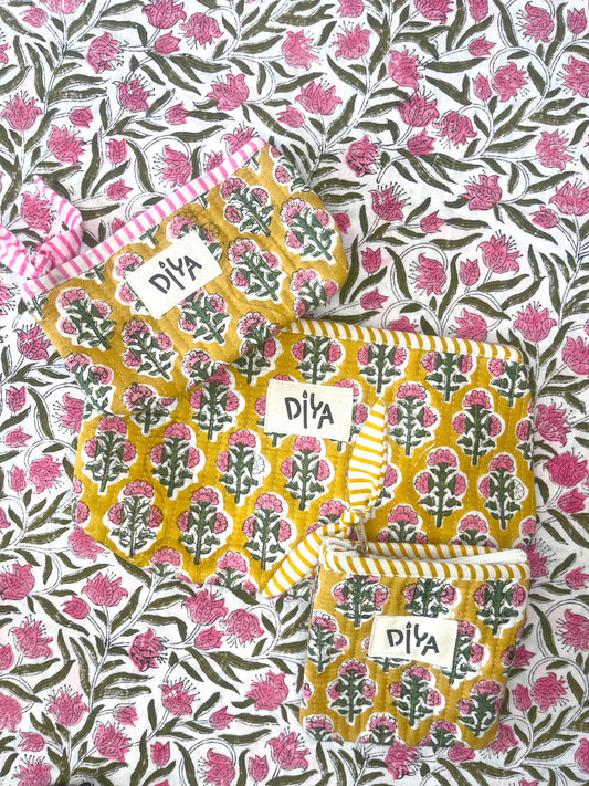 Yellow and Pink Floral Coin Pouch