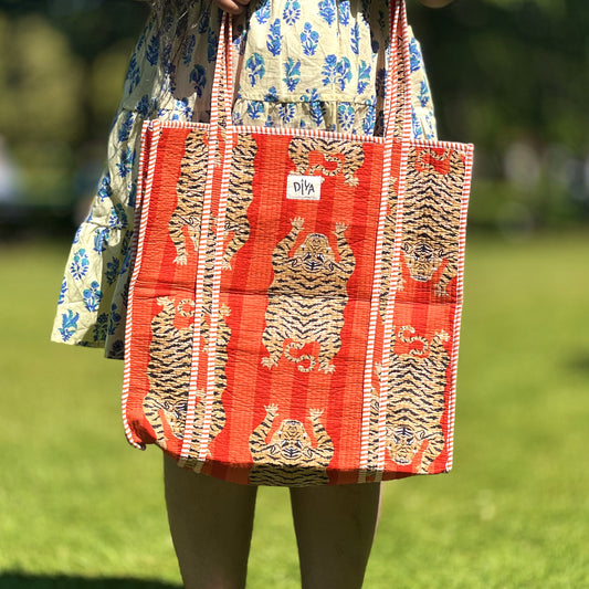 Large Orange Tiger Print Tote Bag