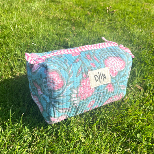 Men's Medium Pouch - Blue with Pink Flower