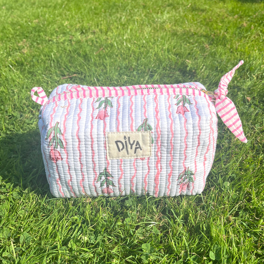 Medium Pouch with White & Pink Floral