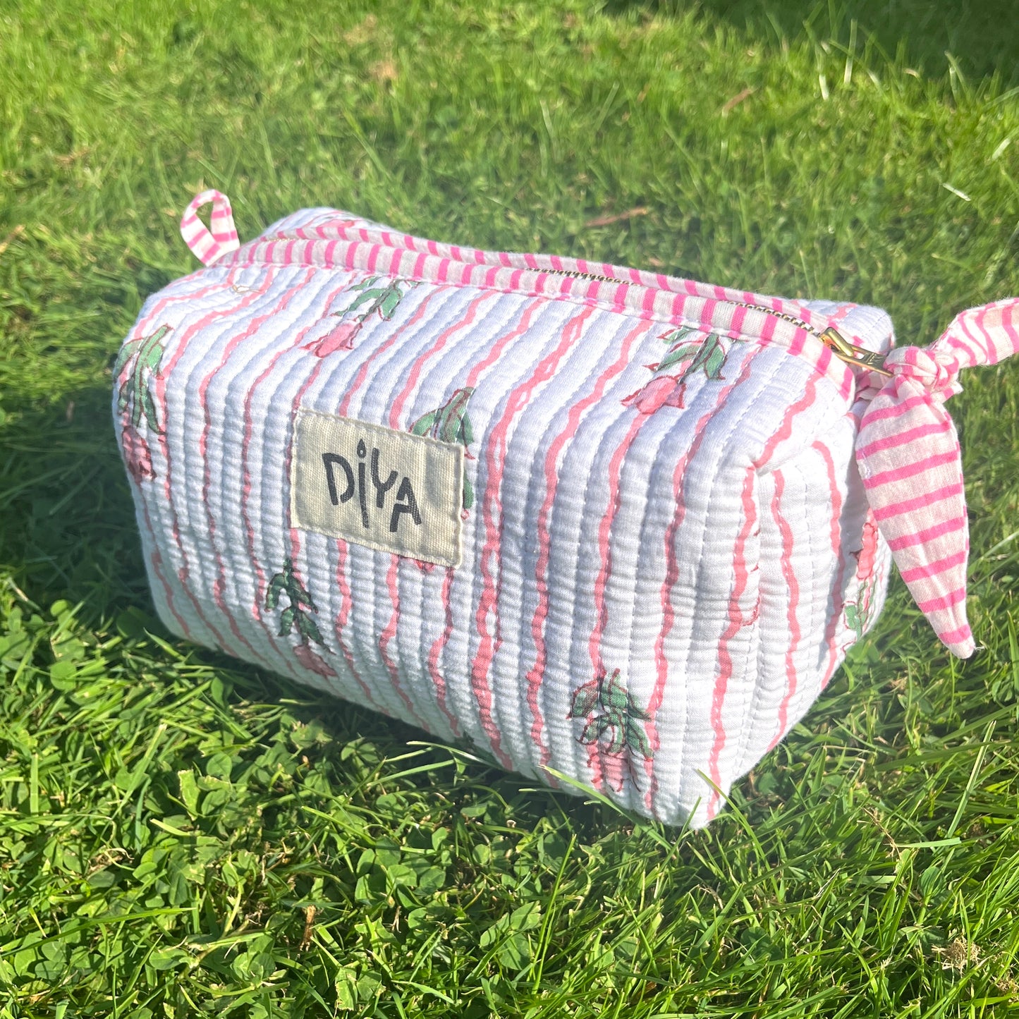 Medium Pouch with White & Pink Floral