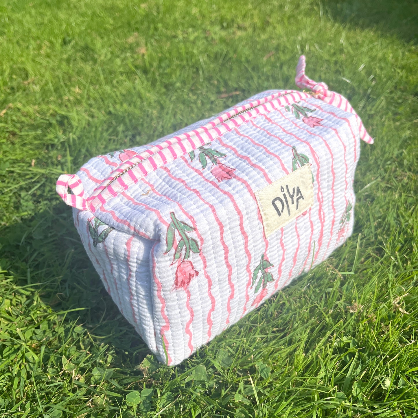 Medium Pouch with White & Pink Floral