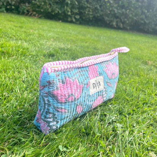 Blue & Pink Flower Pencil Pouch