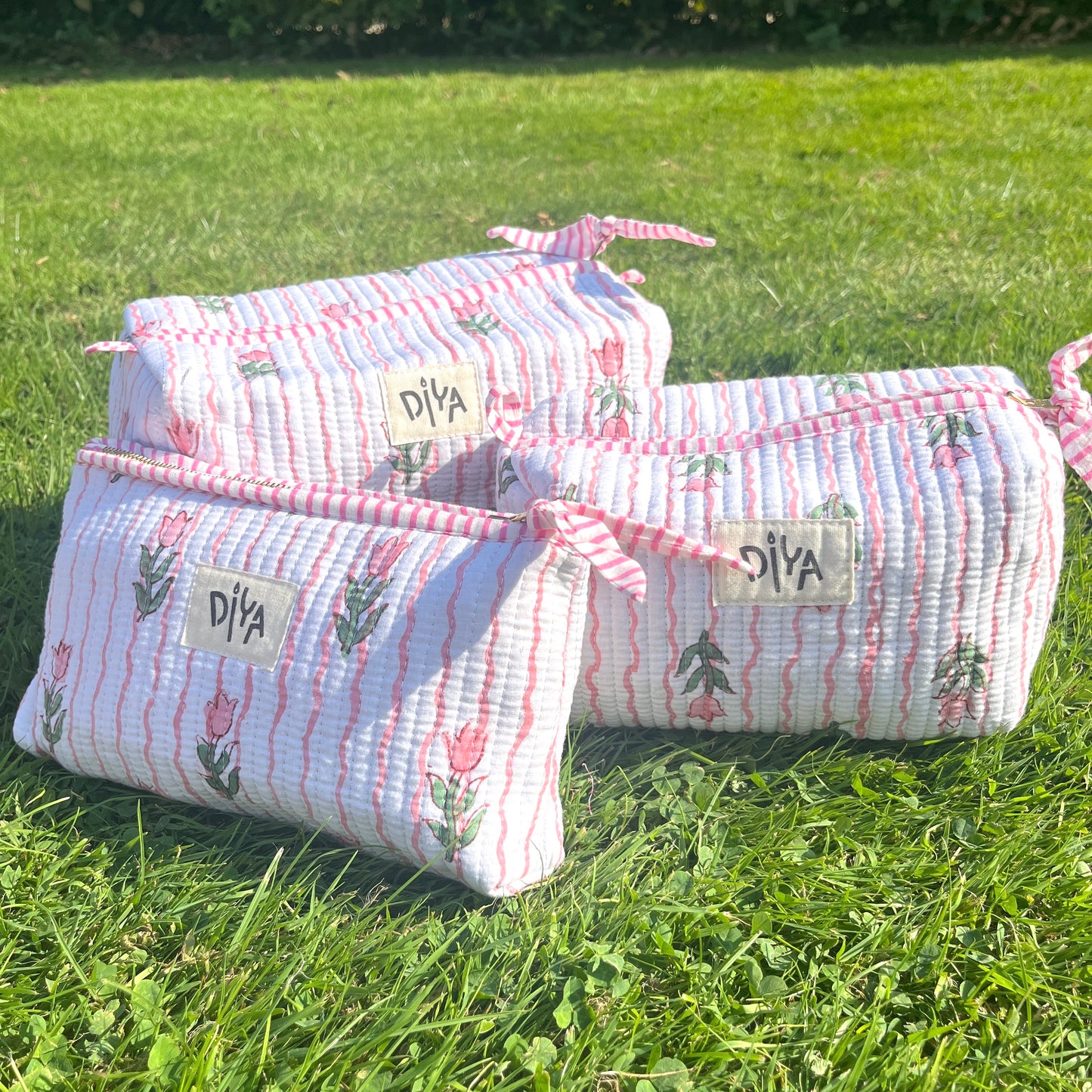Medium Pouch with White & Pink Floral