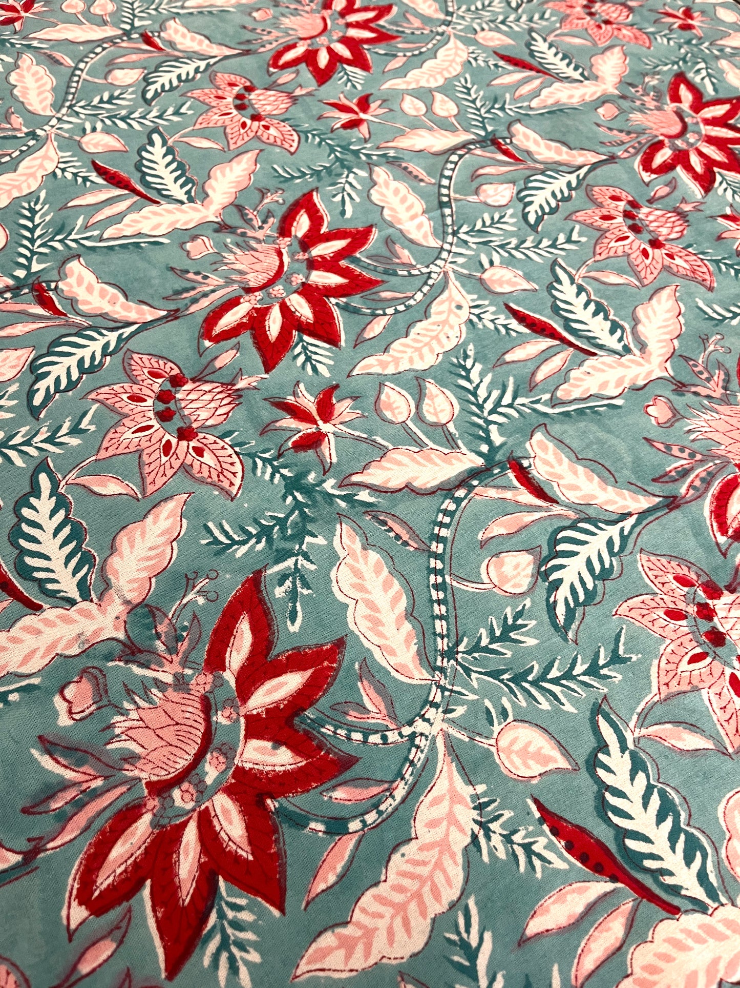 Scarlet Bloom on Blue Table Cover