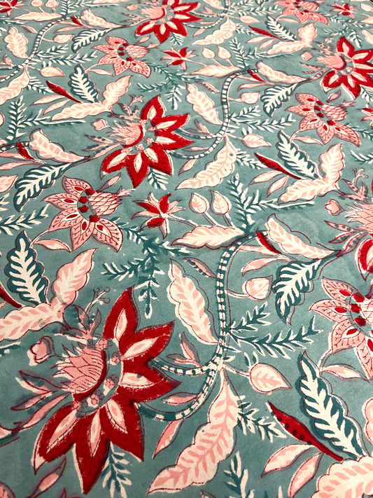 Scarlet Bloom on Blue Table Cover