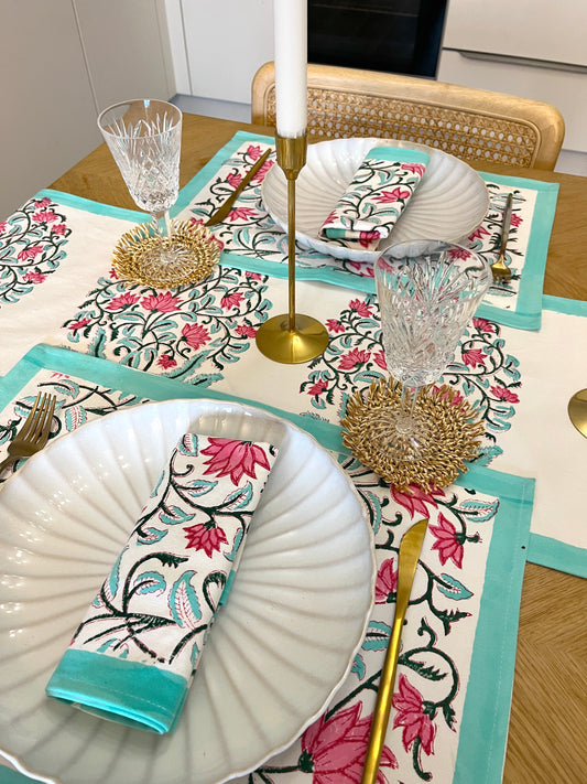 Green & Pink Cotton Napkin Set of 2