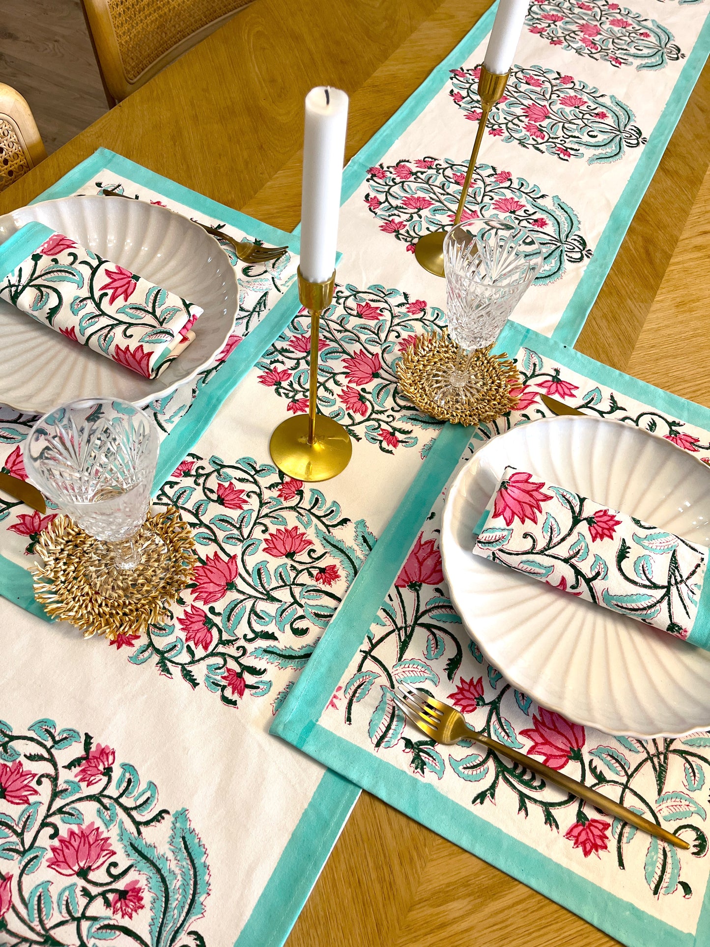 Green & Pink Cotton Napkin Set of 2