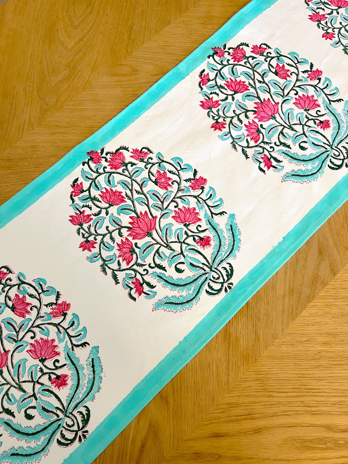 Red Floral with Green Border Table Runner