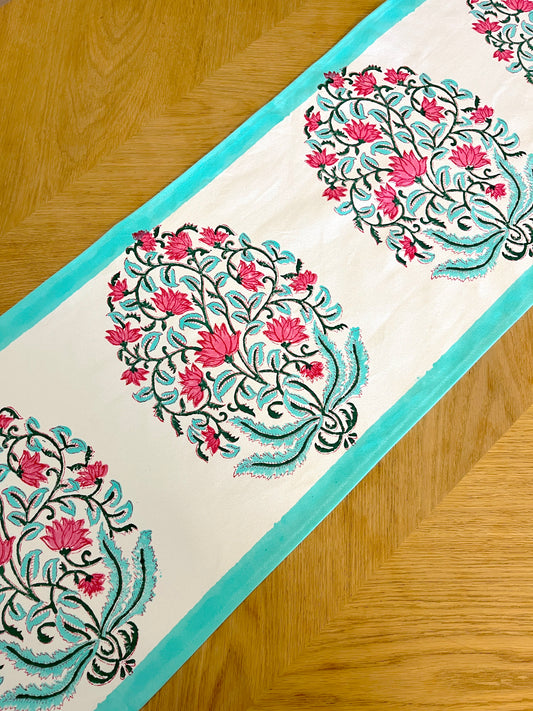 Red Floral with Green Border Table Runner