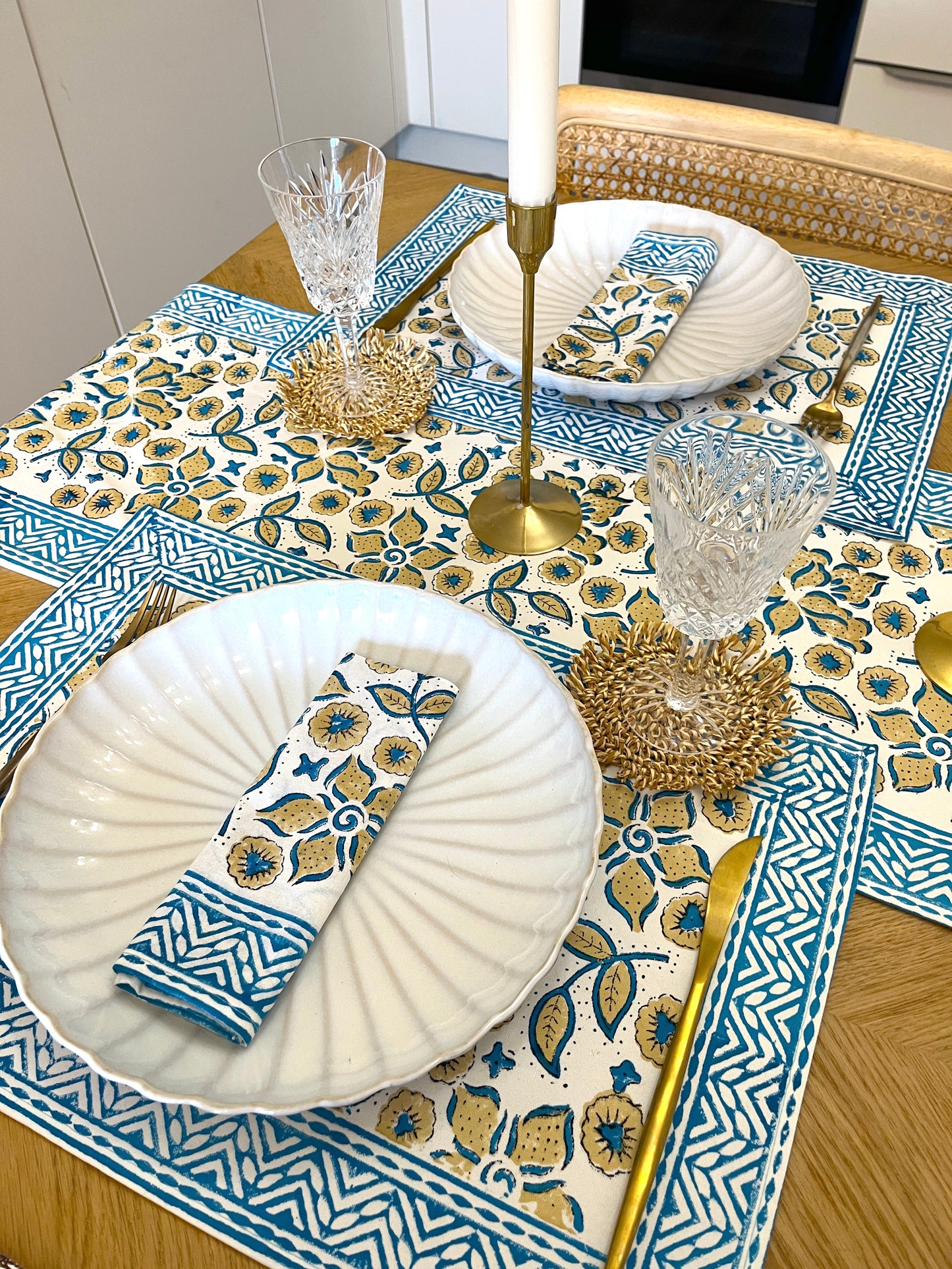 Blue Floral Cotton Napkin Set of 2