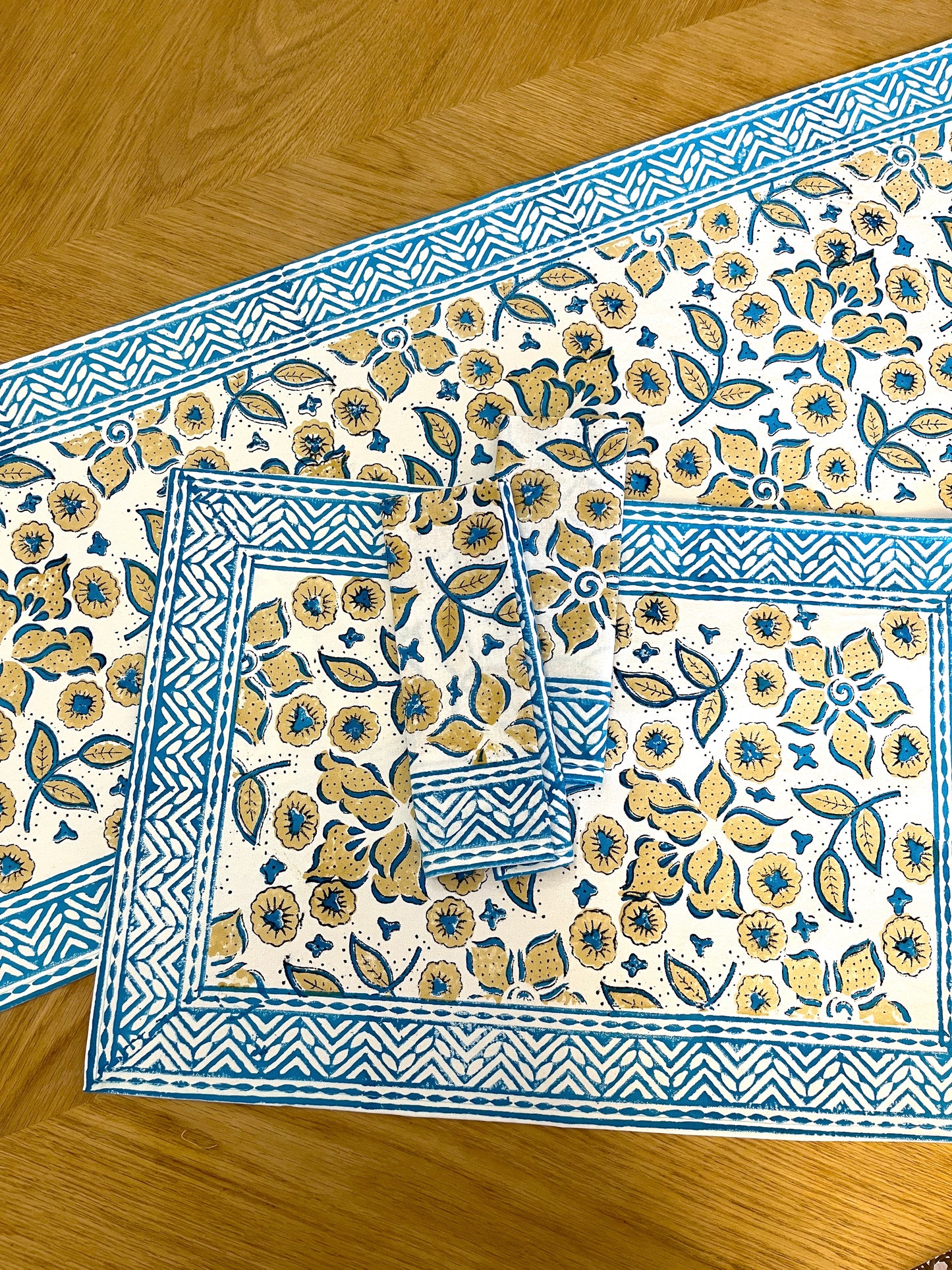 Blue Floral Cotton Napkin Set of 2