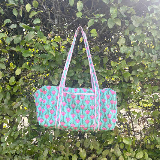 Green & Pink Floral Travel Bag