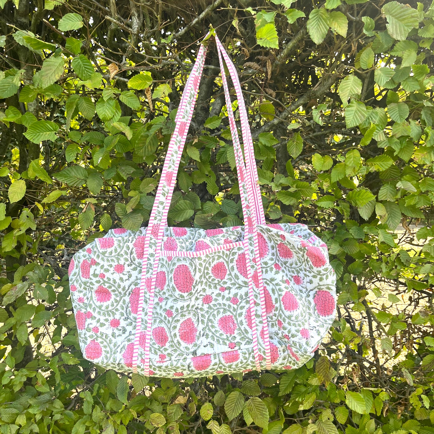 White & Pink Floral Travel Bag