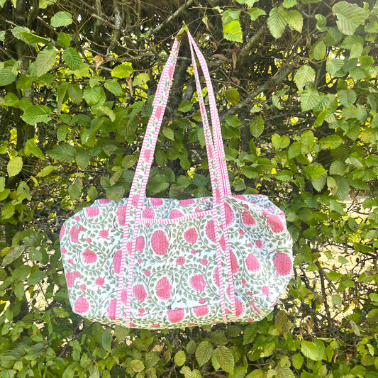 White & Pink Floral Travel Bag