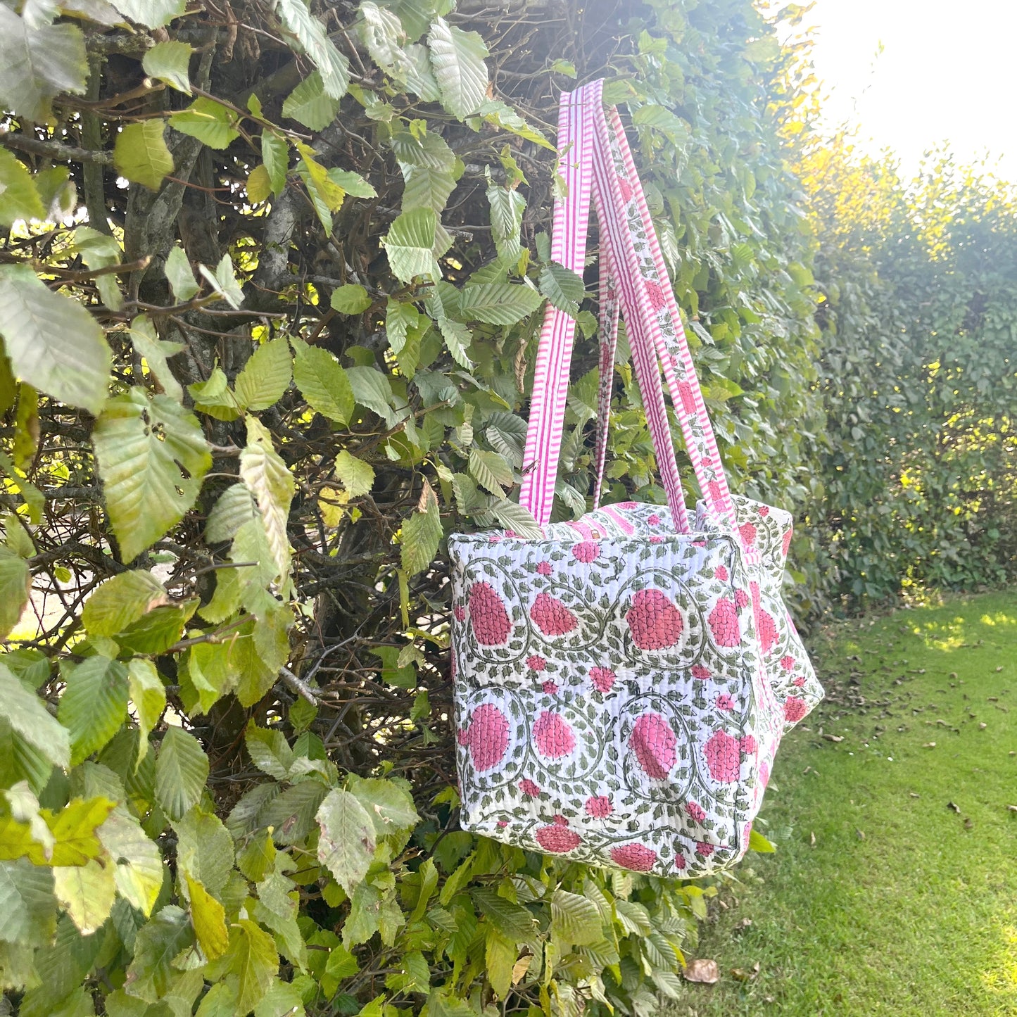 White & Pink Floral Travel Bag