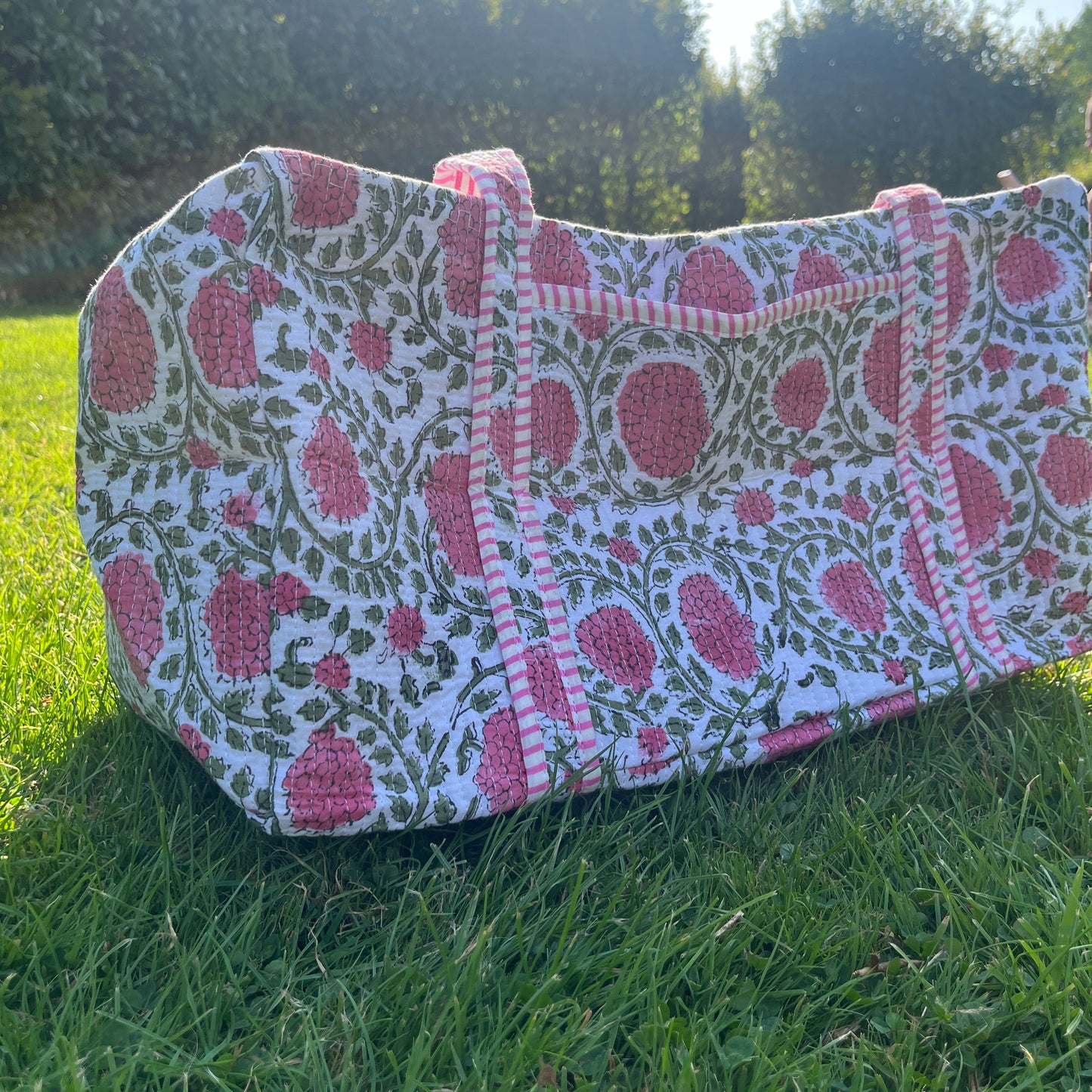 White & Pink Floral Travel Bag
