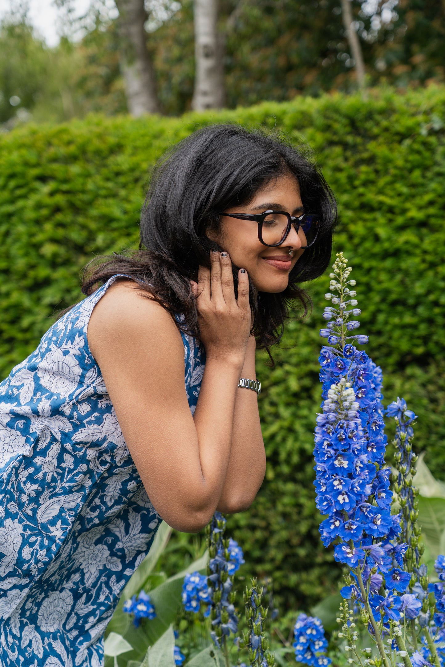 Blue Floral Cotton Summer Dress