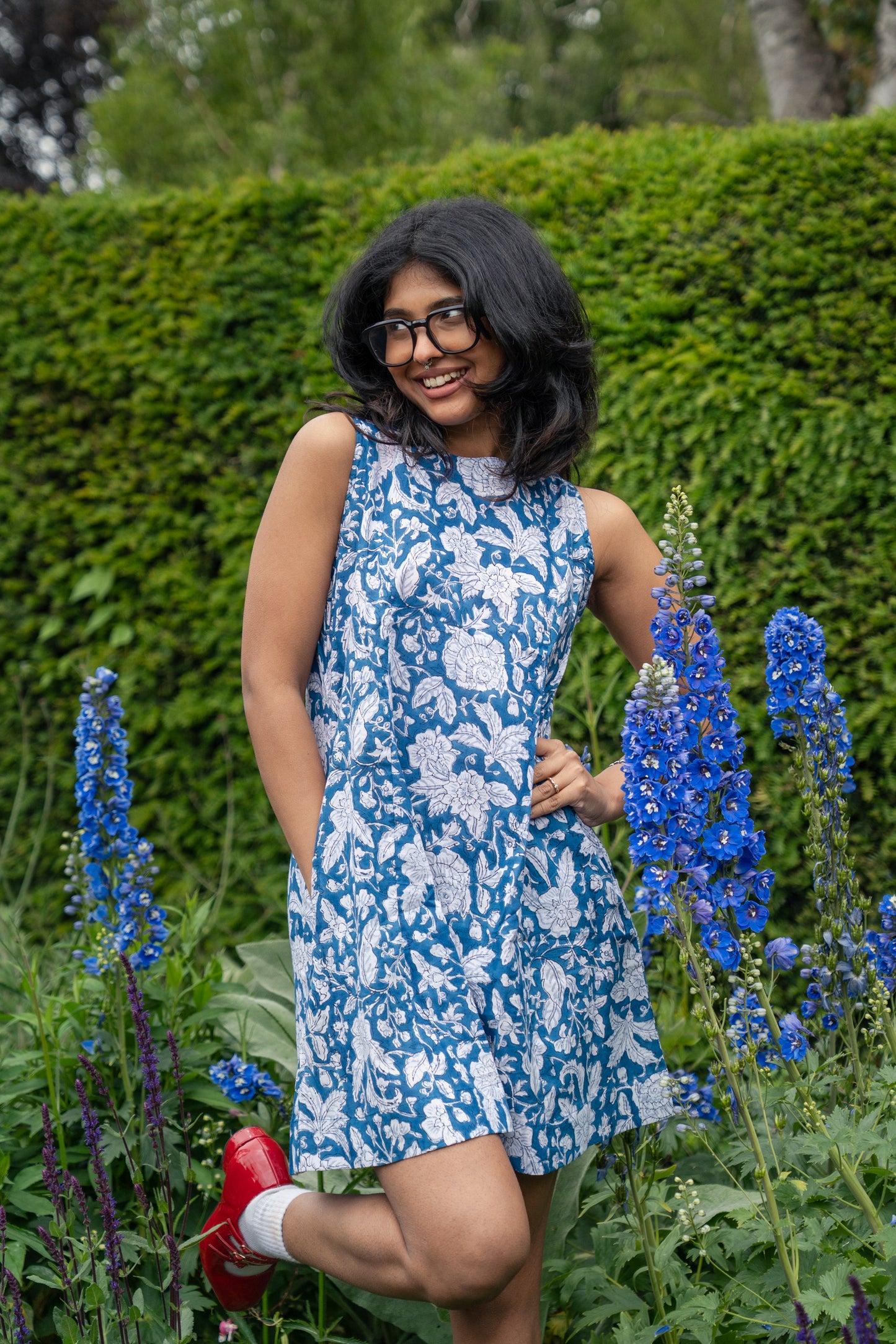 Blue Floral Cotton Summer Dress