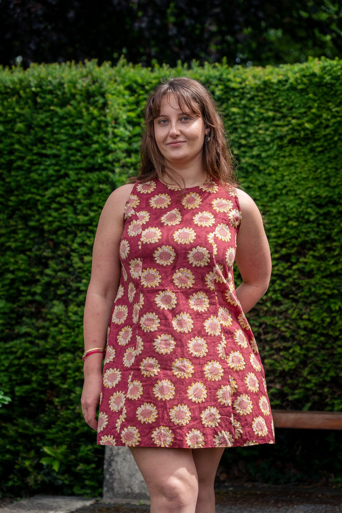 Red Sunflowers Cotton Summer Dress