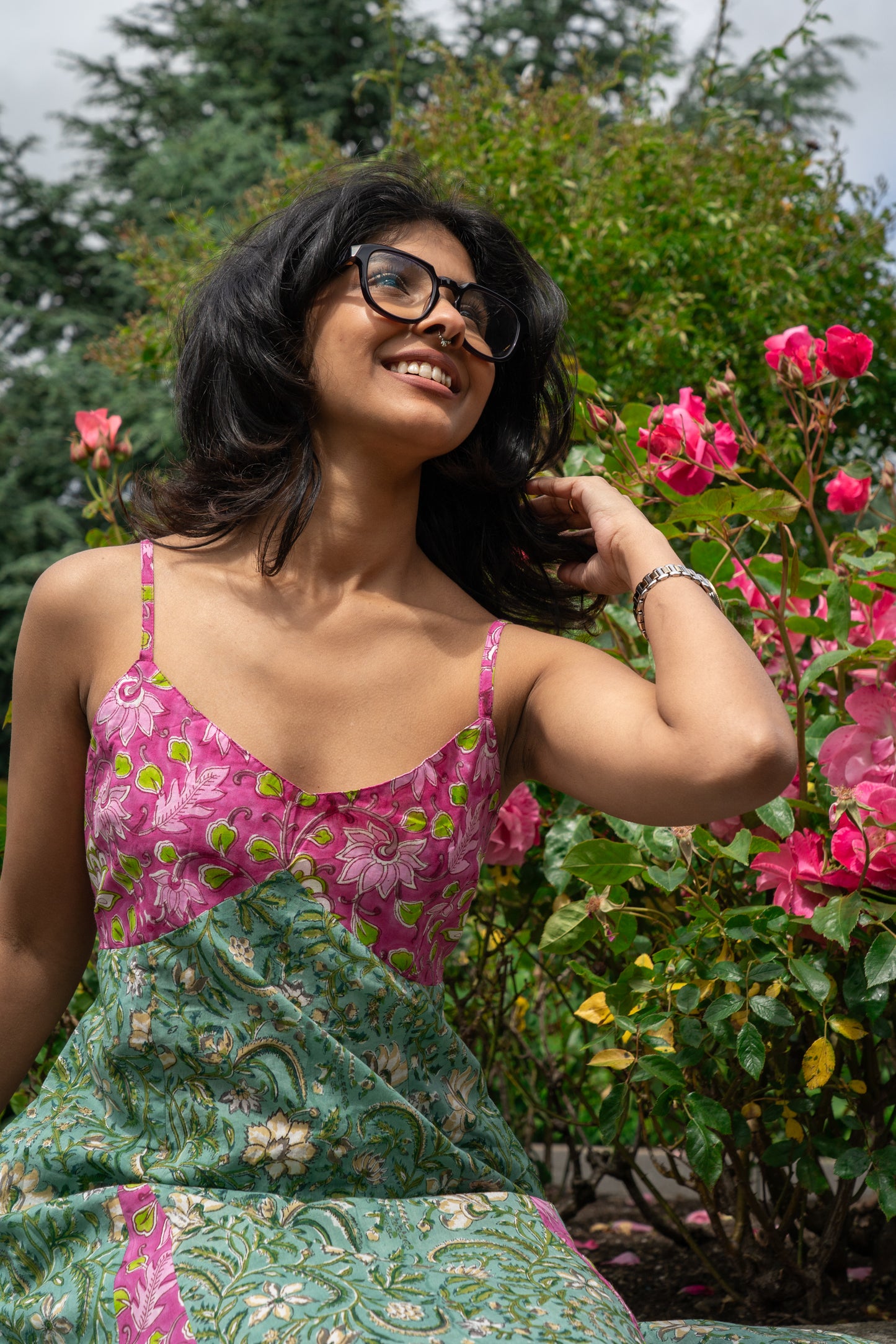 Green And Pink Cotton Summer Dress