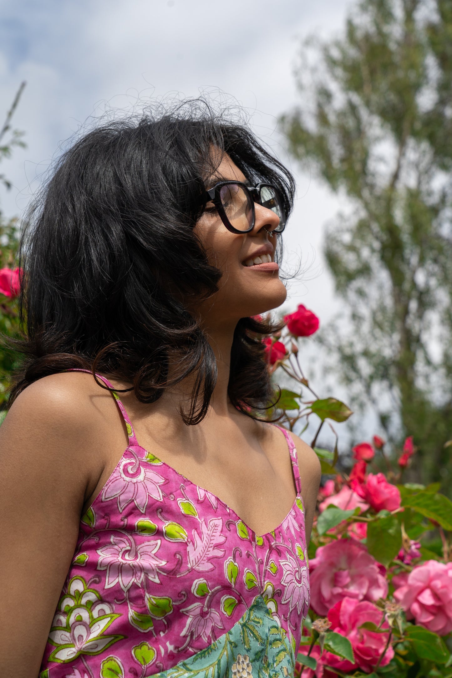 Green And Pink Cotton Summer Dress