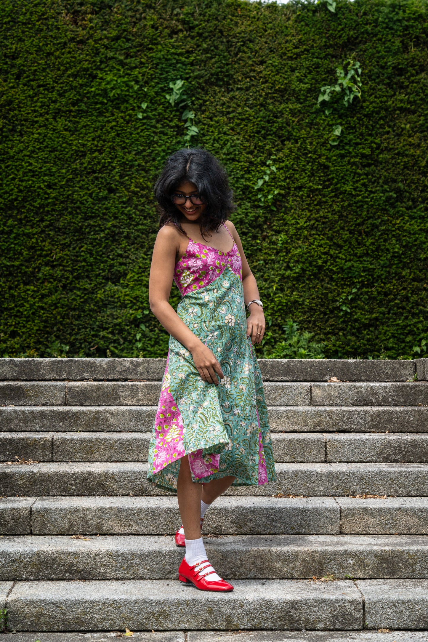Green And Pink Cotton Summer Dress