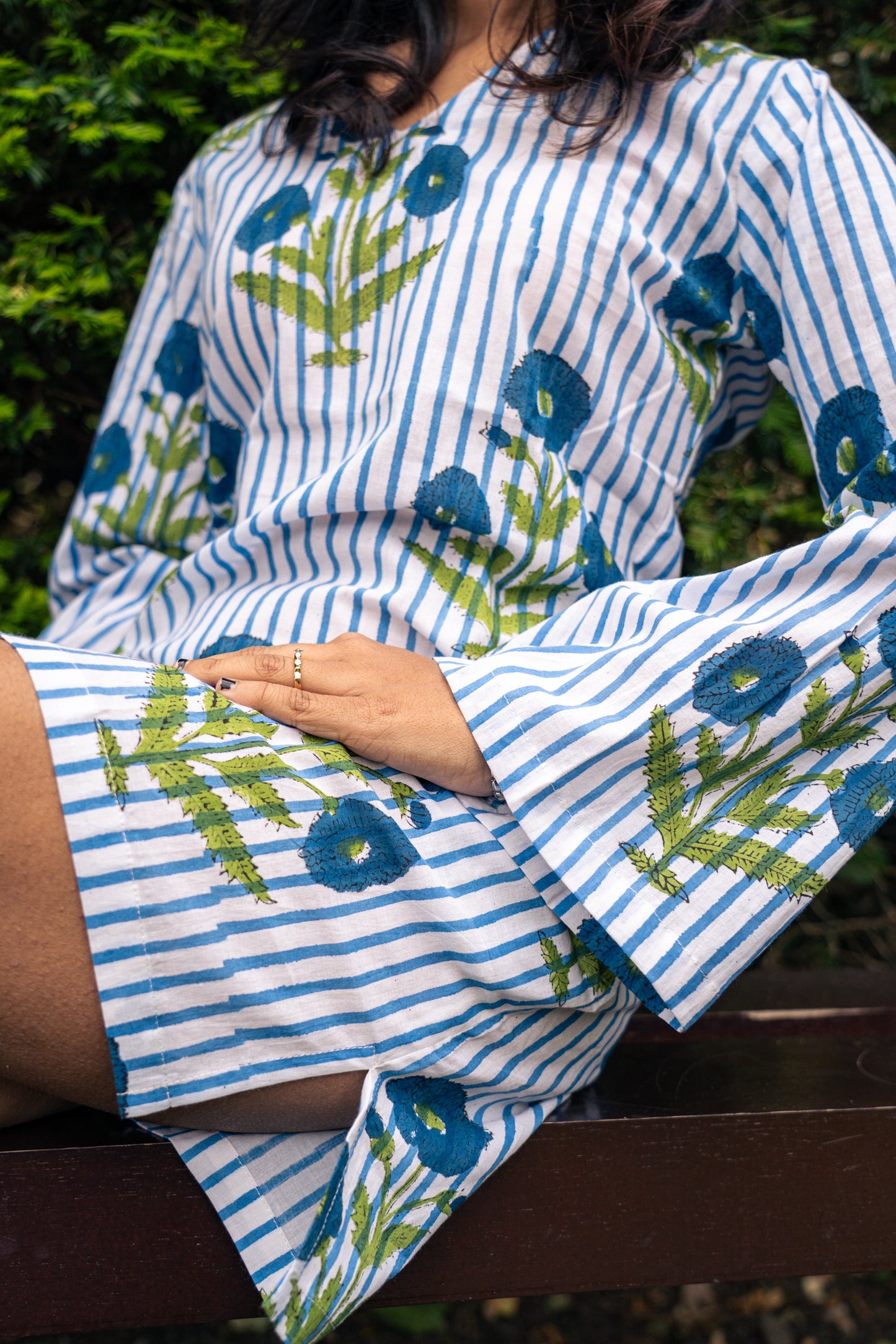White And Blue Floral Cotton Summer Dress