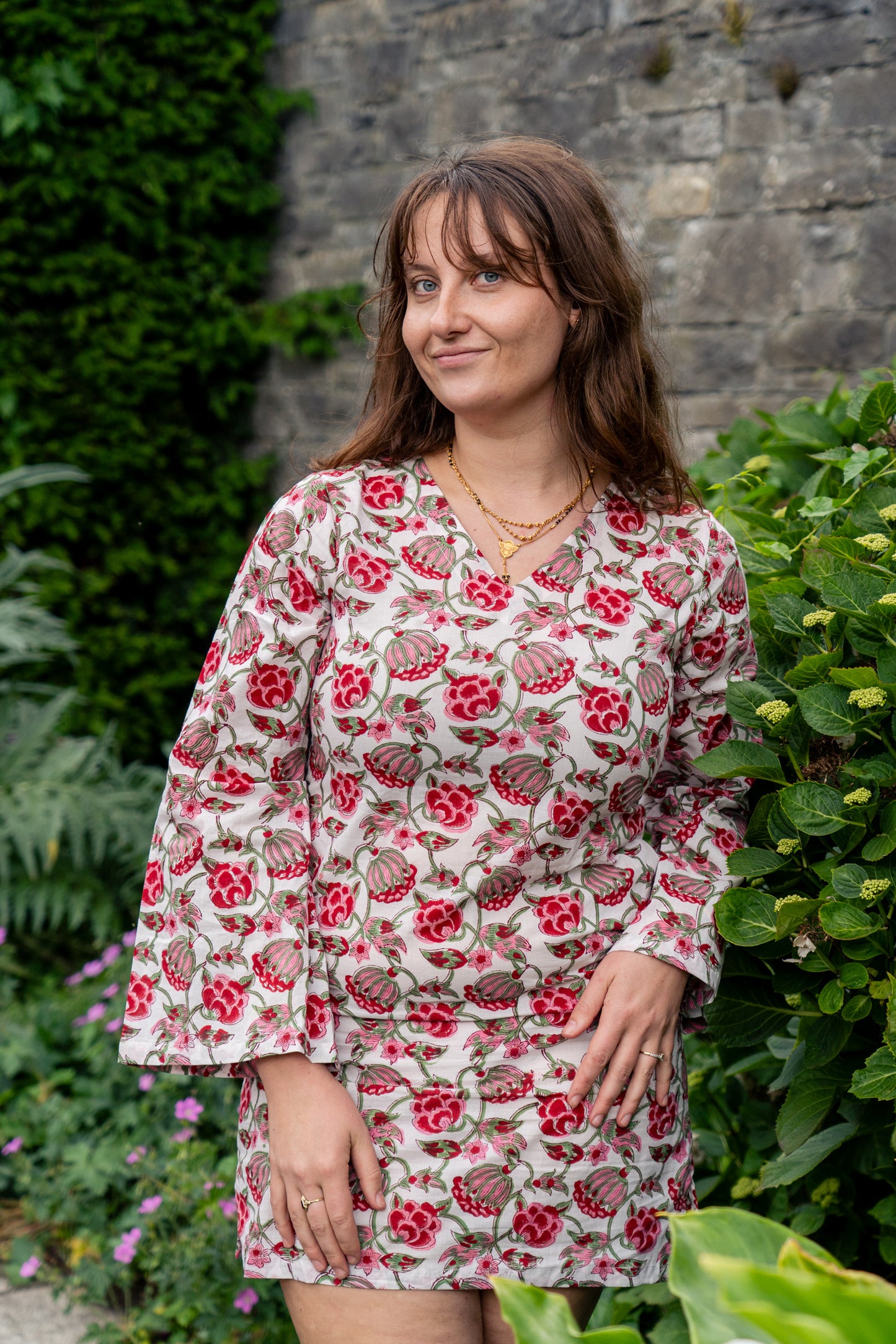 White And Red Floral Cotton Summer Dress