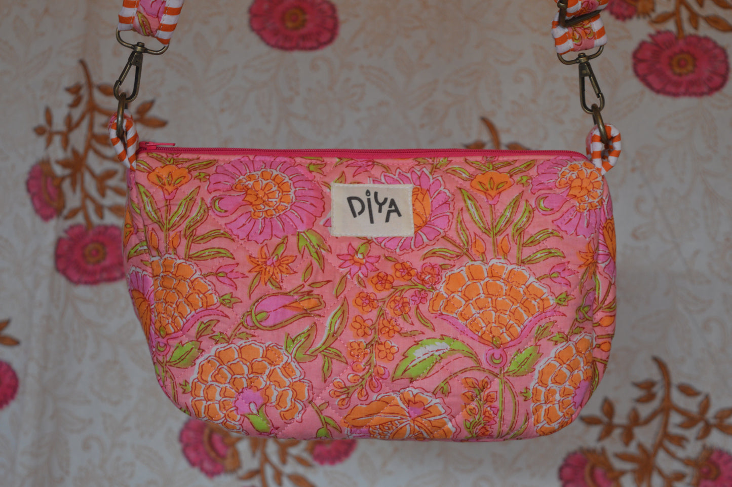 Orange Jaal Print Crossbody Bag