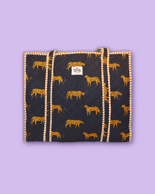 Black Cheetah Quilted Tote