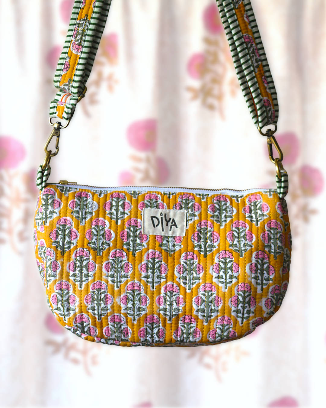 Yellow - Pink Flower Cross Body Bag