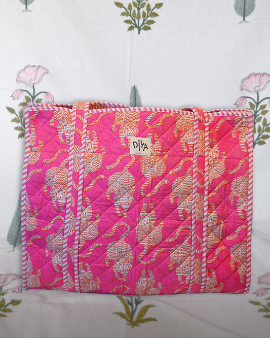 Pink Sleeping Tiger Print Laptop Tote