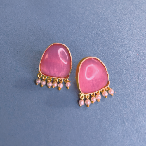 Bold Big Pink Rock Imitation Earrings