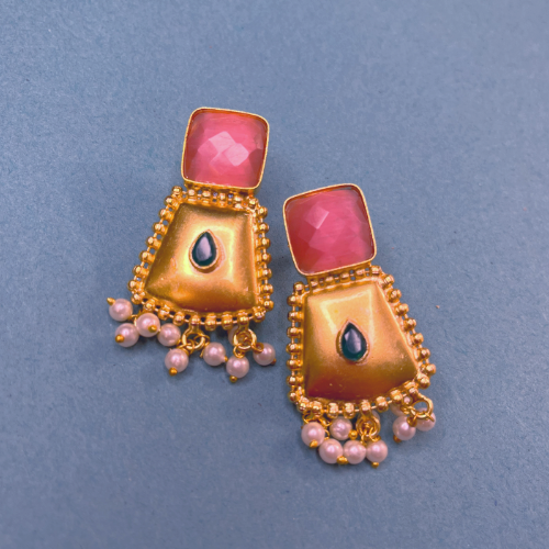 Elegant Pink and Gold Imitation Earrings