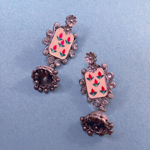 raditional Pink Rajasthani Jhumka Earrings