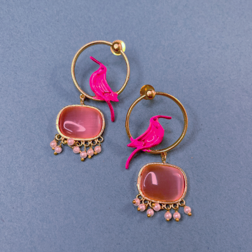 Whimsical Pink Bird Dangle Earrings
