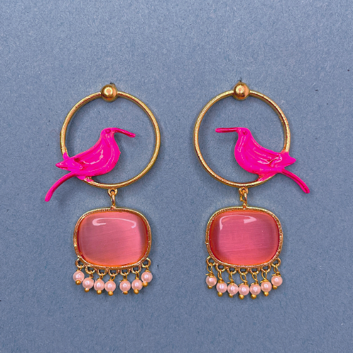 Whimsical Pink Bird Dangle Earrings