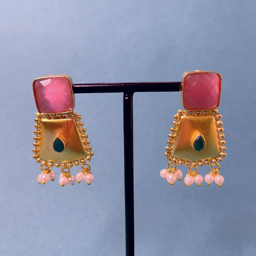 Elegant Pink and Gold Imitation Earrings