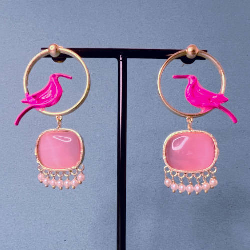 Whimsical Pink Bird Dangle Earrings