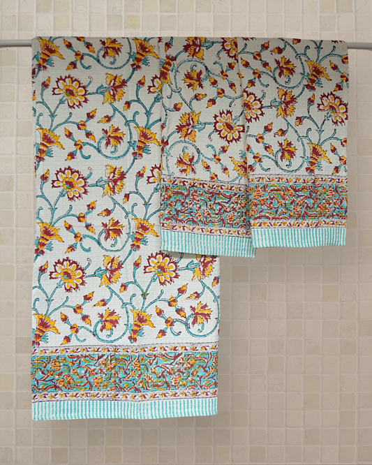 Yellow Floral Cotton Towel Set