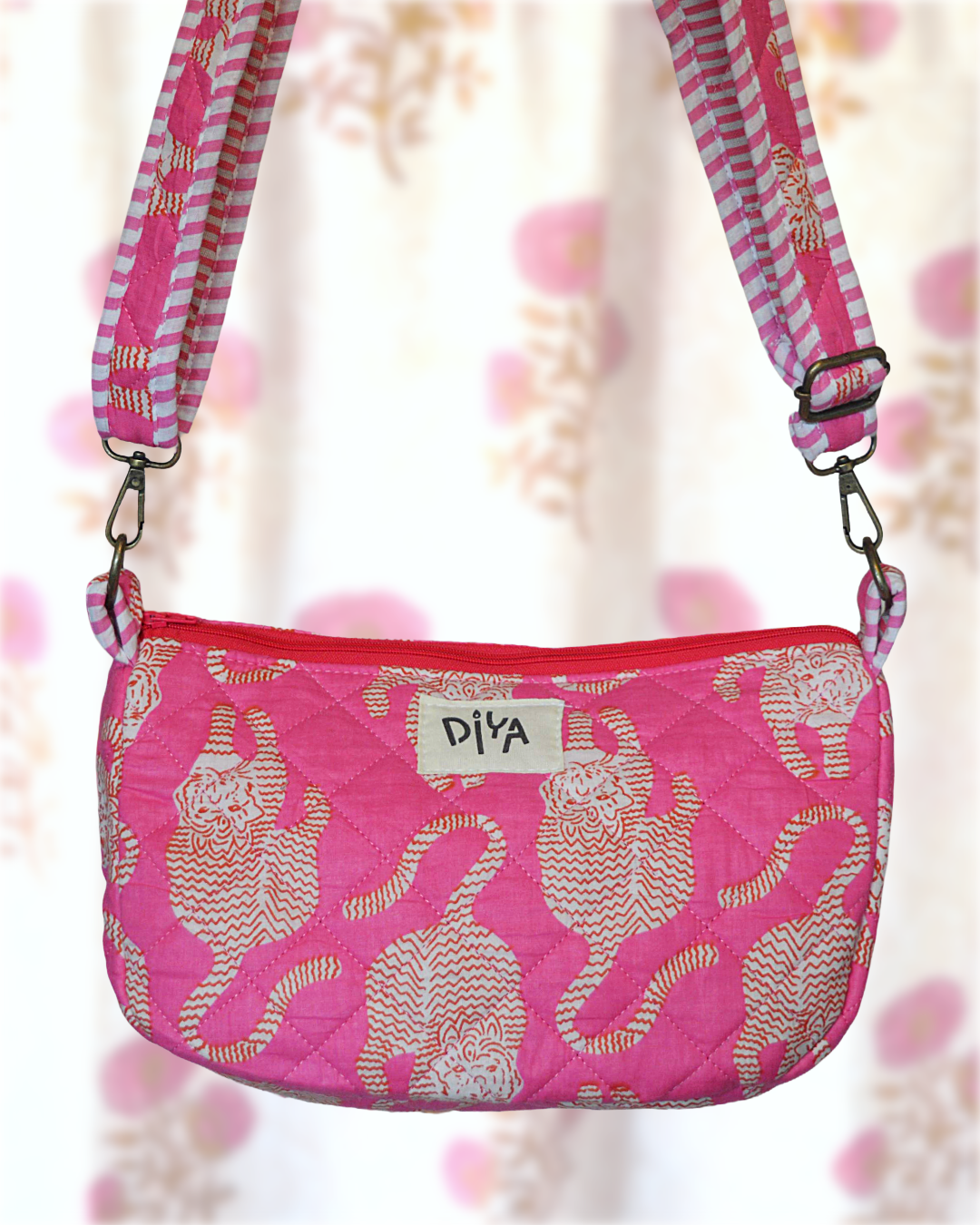 Pink Tiger Print Crossbody Bag