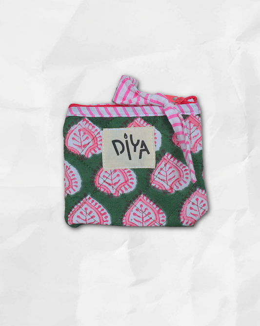 Pink Petal Green Coin Pouch