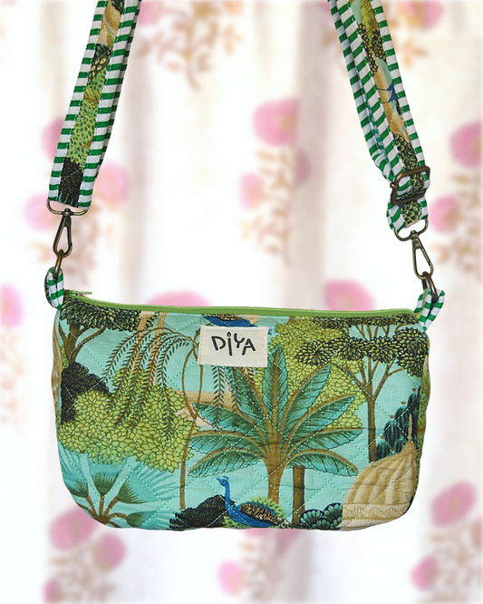 Peacock Print Cotton Crossbody Bag