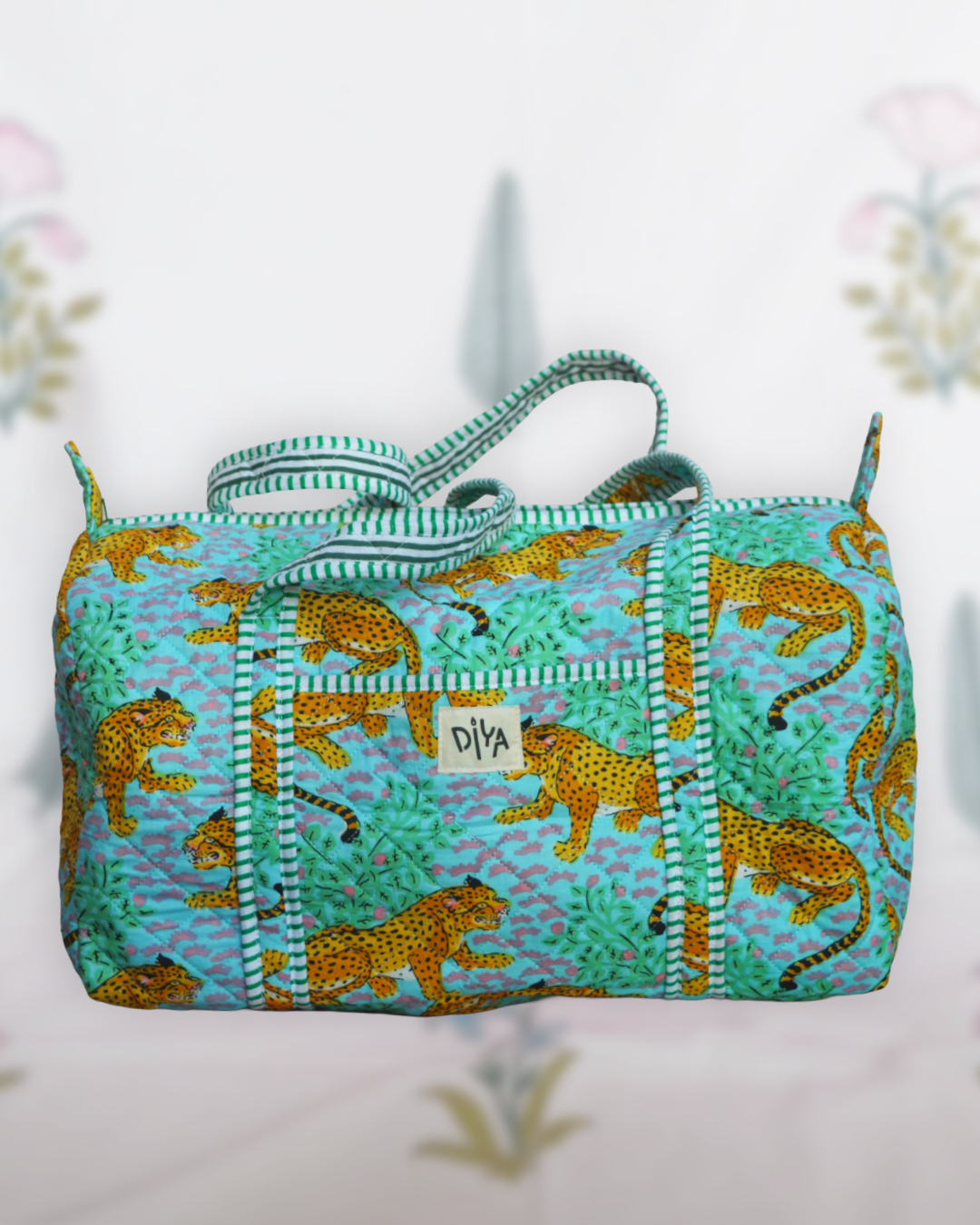 Lime Cheetah Floral Travel Bag