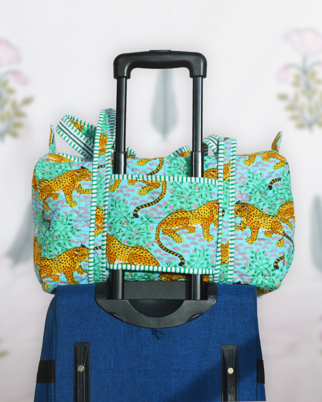 Lime Cheetah Floral Travel Bag