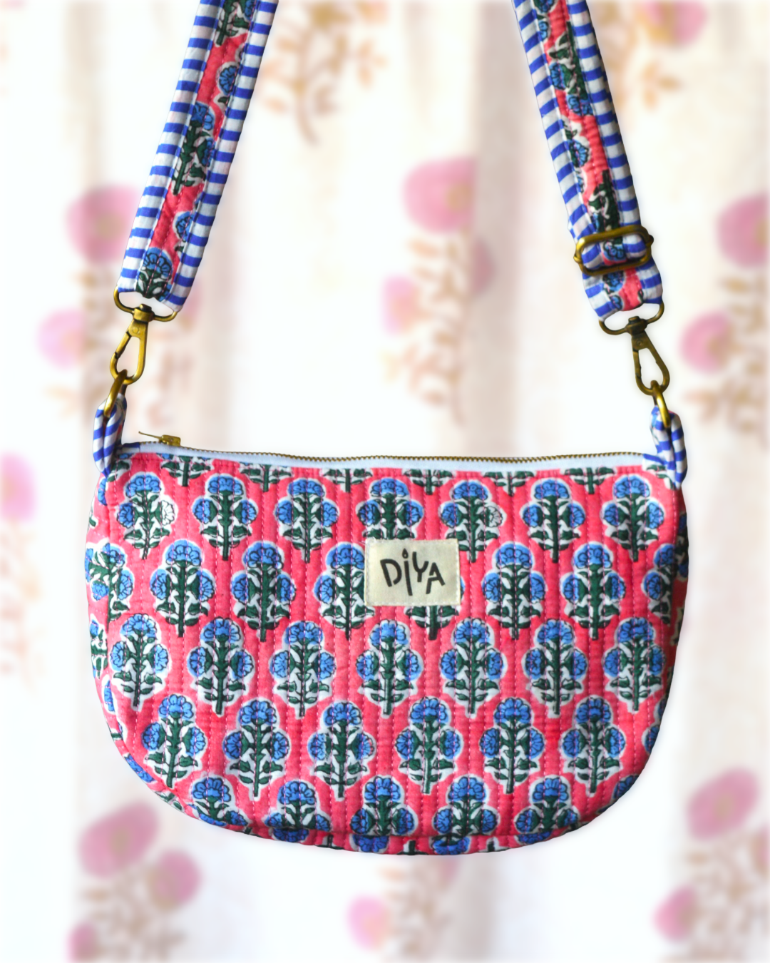 Pink & Blue Floral Cross Body Bag