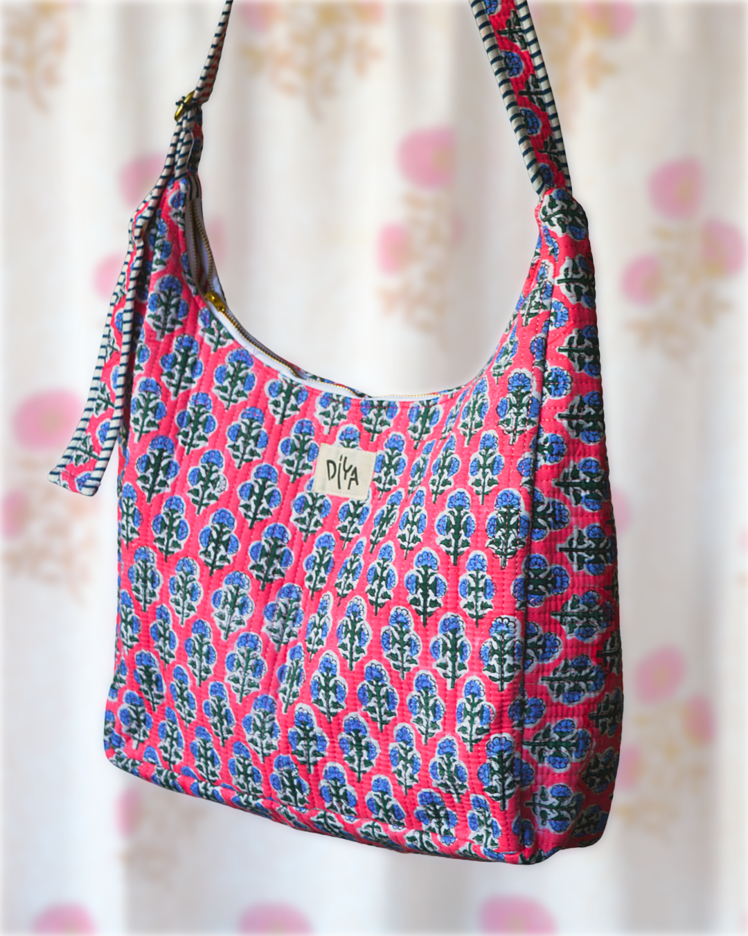 Blush Pink & Blue Floral Shoulder Bag