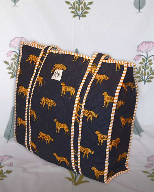 Black Cheetah Quilted Tote